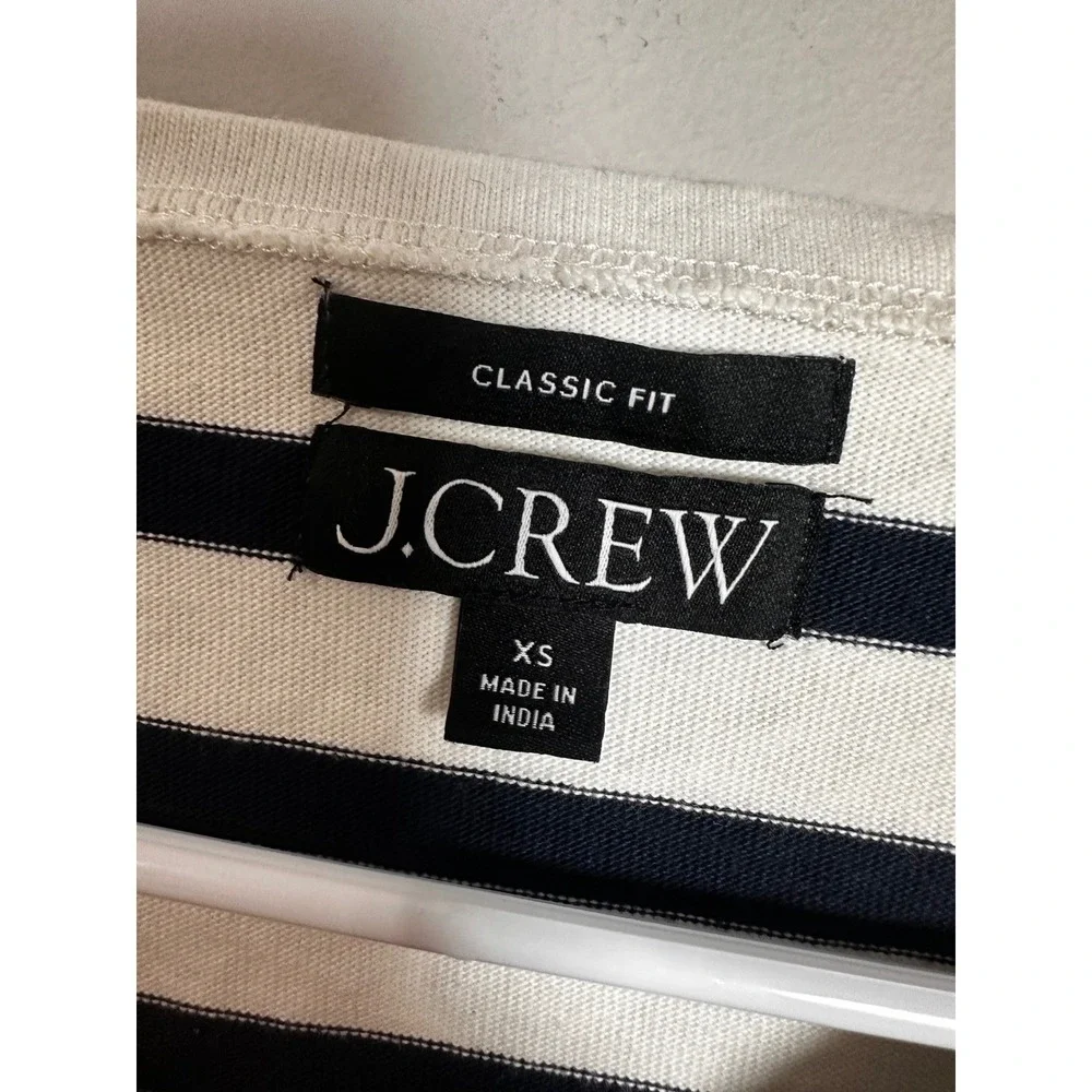 J.Crew Mariner Cloth Boatneck T-Shirt Ivory Navy Blue‎ Stripe Classic Fit XS
